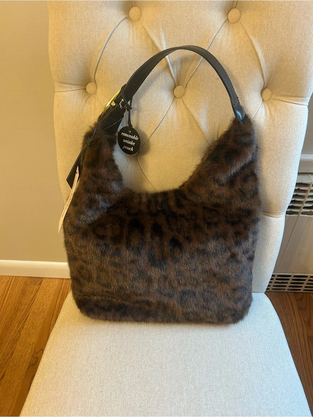 BCBGeneration Tik Tok Viral Leopard Faux-Fur Shoulder Bag with Black Handle(NWT)